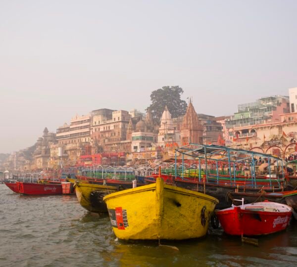 Morning boat ride in Varanasi at sunrise on the River Ganges