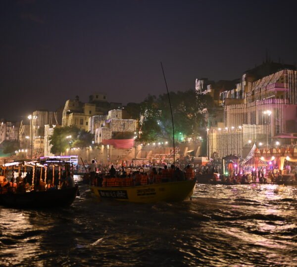 Motor boat for Dev Diwali cruise on the Ganges River in Varanasi