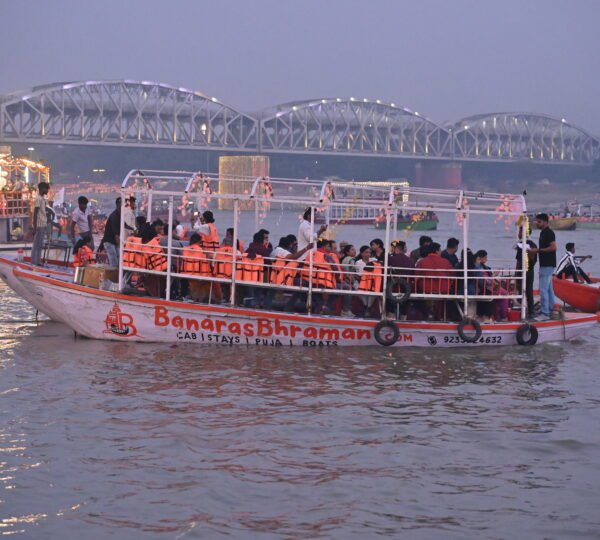 Traditional Bajra boat during Dev Diwali celebration on the Ganges in Varanasi