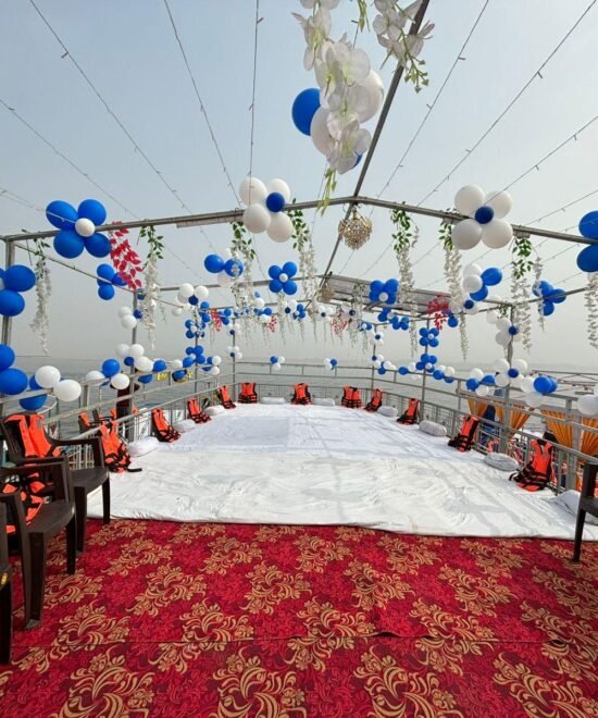Decorated Bajra Boat with Balloon | Light | Flower