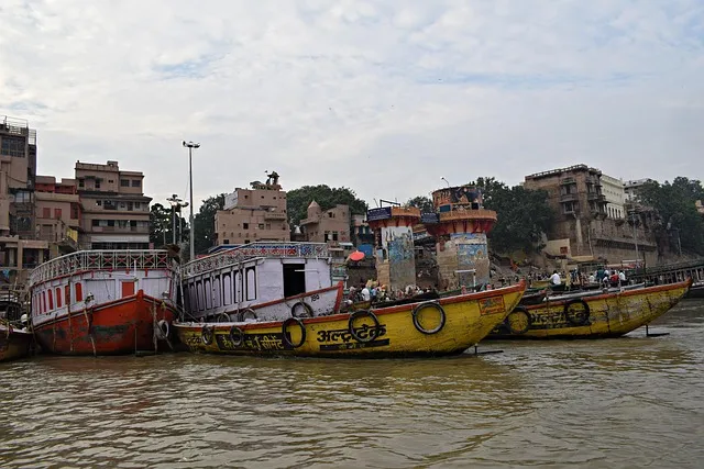 bajra boats parked along the ghats of Varanasi